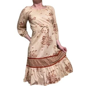 Gunne Sax 👗style 1970’s Prairie Bohemian Floral Ruffle Midi Dress Size 9